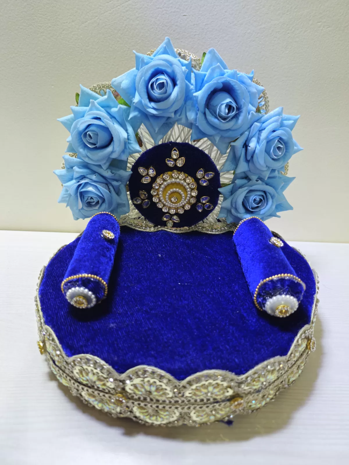 8-Inch Blue Singhasan Aasan – Handmade by Shubh Shringaar, Ghaziabad
