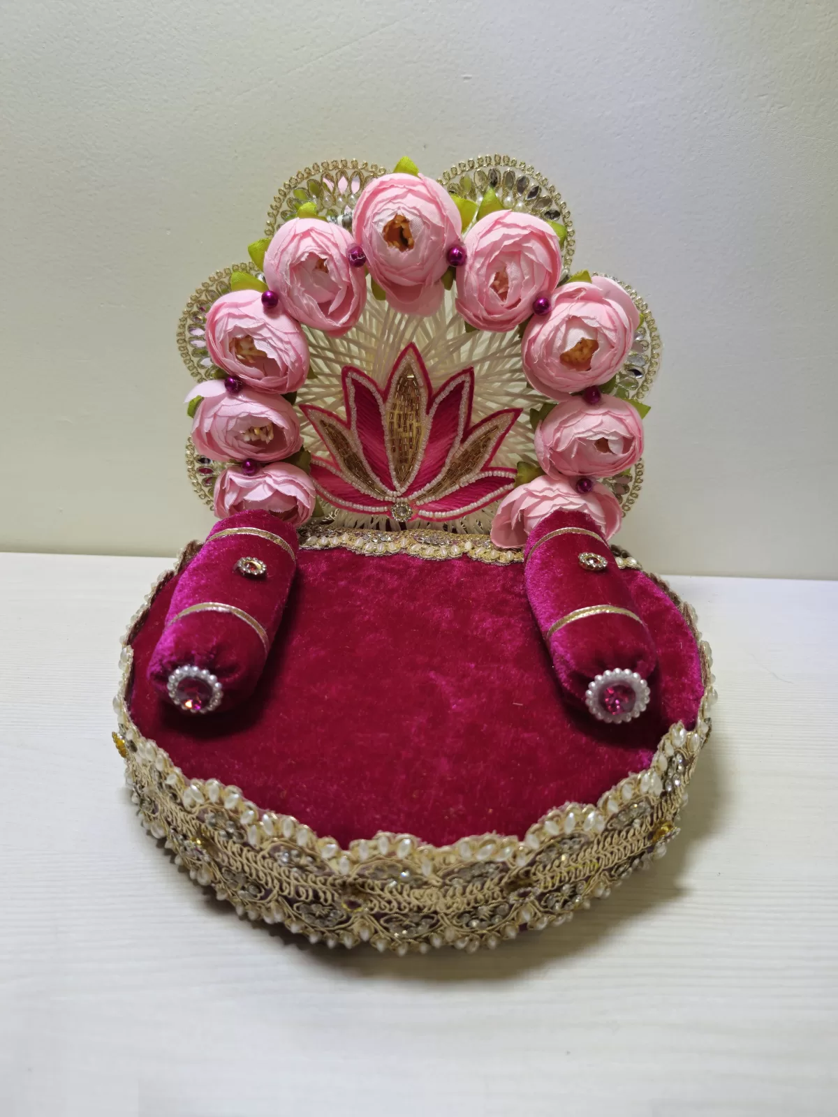 8-Inch Pink Singhasan Aasan – Handmade by Shubh Shringaar, Ghaziabad