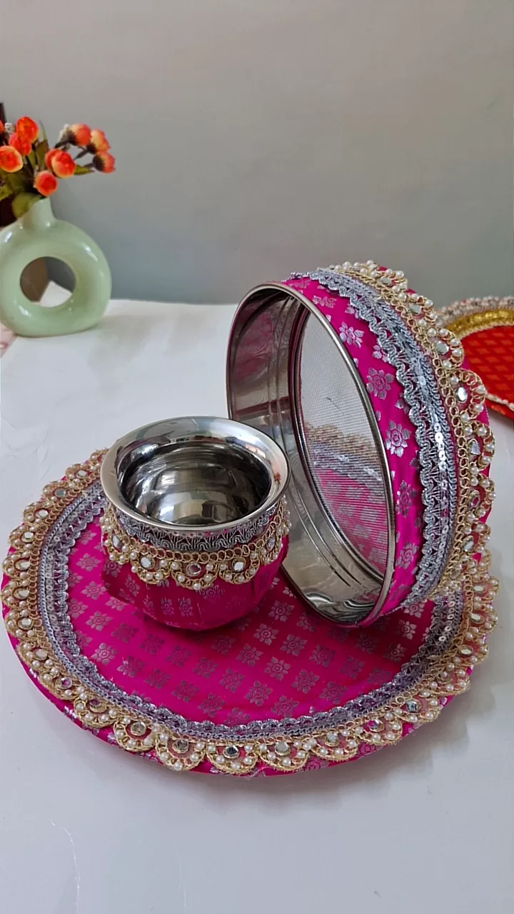 Karwachauth puja thali – Handmade by Shubh Shringaar, Ghaziabad