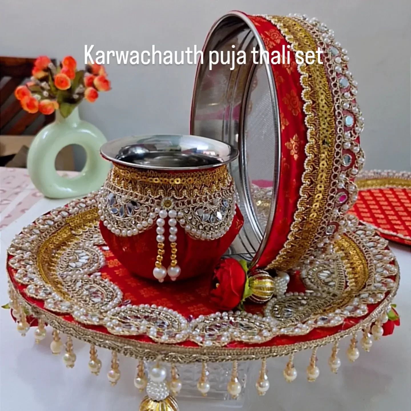 Karwachauth puja thali – Handmade by Shubh Shringaar, Ghaziabad