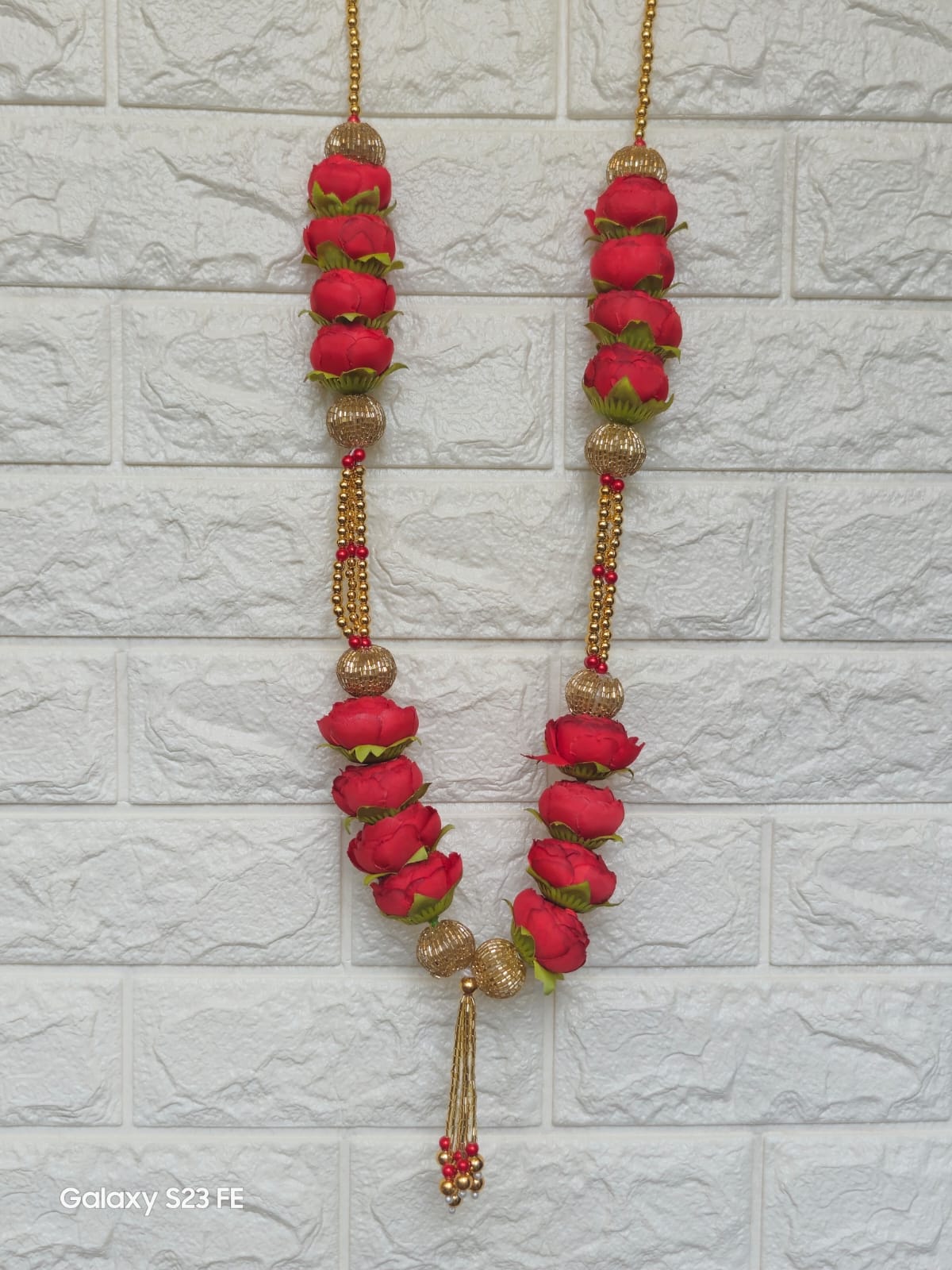 Red peony mala – Handmade by Shubh Shringaar, Ghaziabad