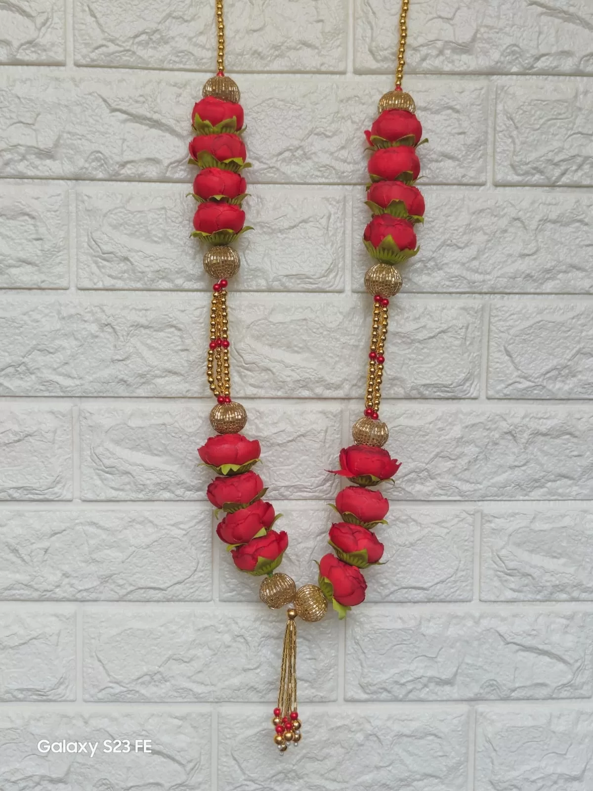 Red peony mala – Handmade by Shubh Shringaar, Ghaziabad