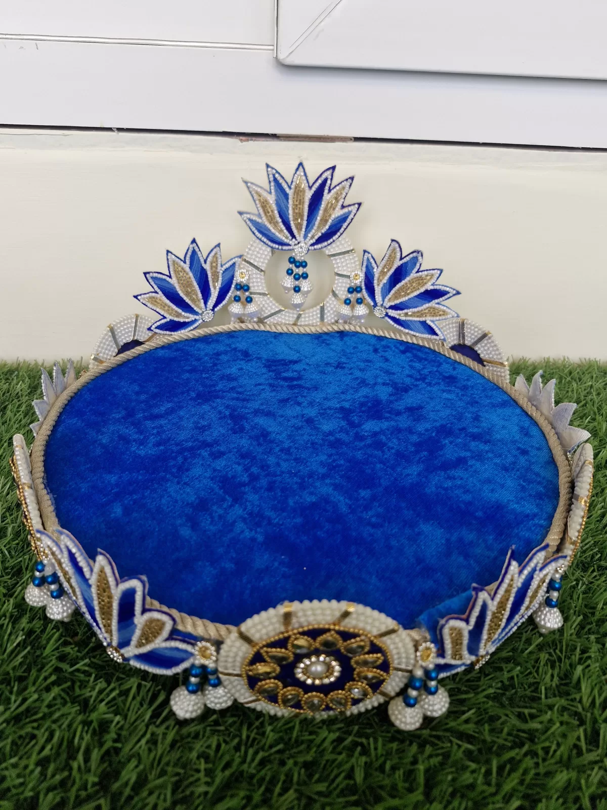 Shri Singhasan Aasan – 12 Inch Blue – Handmade by Shubh Shringaar, Ghaziabad