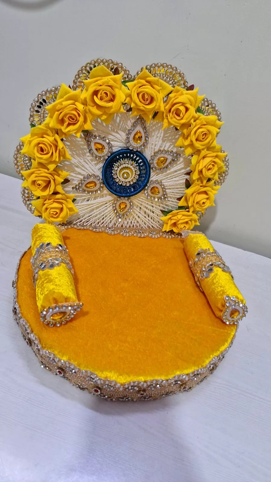 Shree sinhasan  - 12 inch yellow colour – Handmade by Shubh Shringaar, Ghaziabad